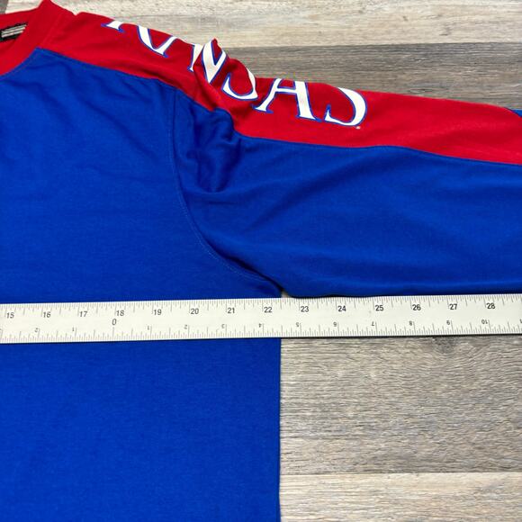 Adidas Kansas University Jayhawks Blue Red Mens L Center Logo Long Sleeve Shirt - Picture 6 of 8